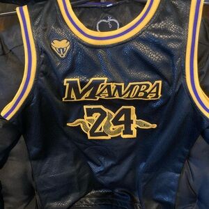 Kids Large Black and Gold Mamba 24 Basketball Jersey